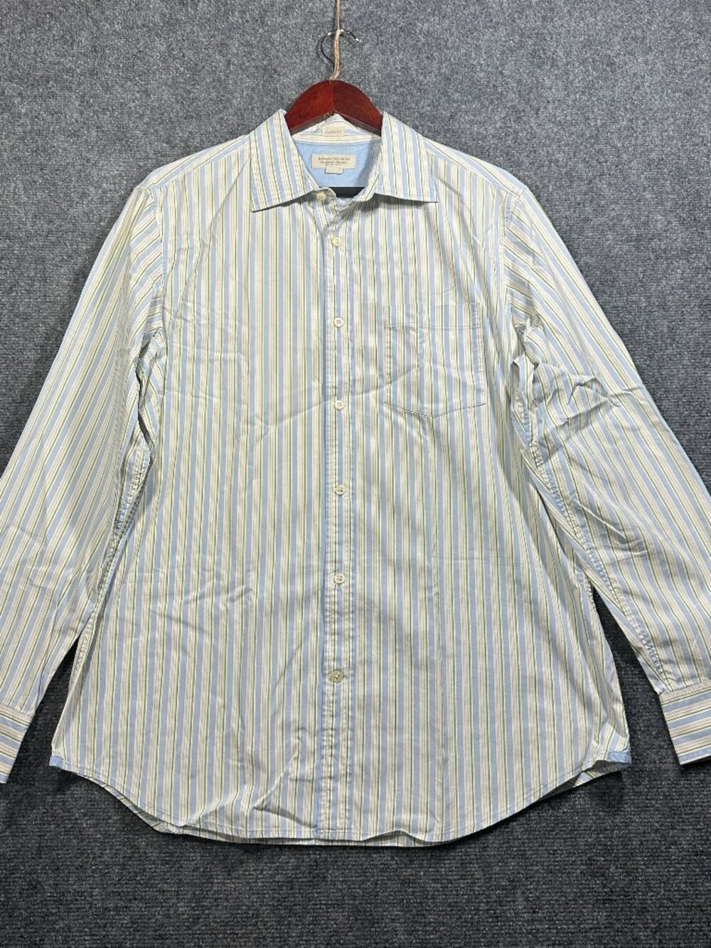 Banana Republic Shirt Mens Large Classic Fit Yellow Blue Stripe Button Up Pocket
